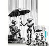 Puzzle da 1000 pezzi con robot, ombrello e pioggia per adulti, ideale per stimolare la memoria, favorire il rilassamento mentale e facilitare il taglio, perfetto come regalo di compleanno (38x52cm)