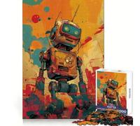 Puzzle da 1000 pezzi con robot retrò in una città al neon, gioco stimolante per adulti, divertente e rilassante, con tagli precisi, ideale come regalo di Natale (38x52cm)