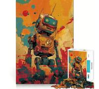 Puzzle da 1000 pezzi con robot retrò in una città al neon, ideale per ragazzi, stimolante per l'intelletto e il relax mentale, con taglio di qualità, perfetto come regalo per le vacanze (50x75cm)