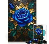 Puzzle da 1000 pezzi con rosa blu in vetro colorato, ideale per adolescenti, un gioco stimolante per la mente, perfetto per attività domestiche, con incisioni nitide e un regalo speciale 38x26cm