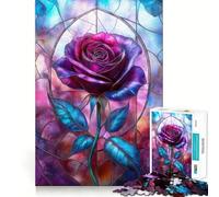 Puzzle da 1000 pezzi con rosa in vetro colorato viola per adolescenti, gioco intelligente, immagine da assemblare per momenti di relax, regalo adorabile (38x26cm)