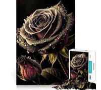 Puzzle da 1000 pezzi con rosa nera e gocce di rugiada,disegno ritagliato con precisione,attività di gioco intelligente,momento di gioco rilassante,regalo di compleanno 50x75cm