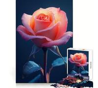Puzzle da 1000 pezzi con rosa rosa e gocce di rugiada per adulti, ideale per migliorare la memoria e alleviare l'ansia, con bordi netti, perfetto come decorazione da parete (38x26cm)