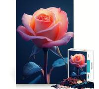 Puzzle da 1000 pezzi con rosa rosa e gocce di rugiada per adulti, ideale per migliorare la memoria e alleviare l'ansia, con bordi netti, perfetto come decorazione da parete (38x26cm)