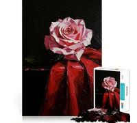 Puzzle da 1000 pezzi con rosa rosa singola su tessuto rosso, ideale per adulti, stimola la logica e favorisce il tempo di condivisione Bordo di alta qualità, regalo di pregio 38x52cm
