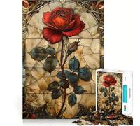 Puzzle da 1000 pezzi con rosa rossa in vetro colorato per adulti e ragazzi, gioco di logica, tempo libero, bordi precisi, decorazione murale 38x52cm