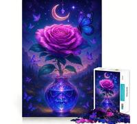 Puzzle da 1000 pezzi con rosa viola in vaso di cristallo e farfalle per ragazzi, gioco di logica e abilità, morbido, rilassante, taglio preciso, regalo prezioso (50x75cm)