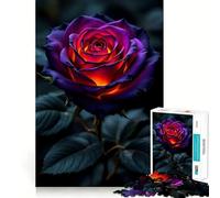 Puzzle da 1000 pezzi con rosa viola singola e centro luminoso per adulti e ragazzi, gioco per la mente, rilassante, taglio preciso, regalo di Natale 38x26cm