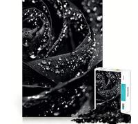 Puzzle da 1000 pezzi con rose nere in gocce d'acqua,taglio preciso,gioco di logica,gioco rilassante,decorazione natalizia per la casa 38x26cm