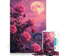Puzzle da 1000 pezzi con rose rosa e cielo al chiaro di luna per adulti e ragazzi ideale per stimolare la memoria favorire la calma e favorire la fuga dalla realtà con taglio liscio e un regalo