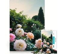 Puzzle da 1000 pezzi con rose rosa e color pesca in giardino, ideale per ragazzi, stimola la mente e permette di trascorrere del tempo in famiglia qualità (50x75cm)