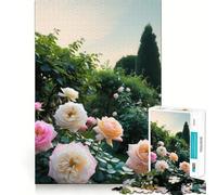 Puzzle da 1000 pezzi con rose rosa e color pesca in giardino, per adulti, gioco di logica e svago, bordi lisci, regalo stagionale (38x52cm)