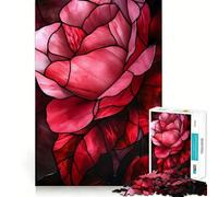 Puzzle da 1000 pezzi con rose rosa e vetrata artistica, ideale per ragazzi, gioco di logica e antistress, taglio preciso, regalo memorabile (38x26cm)