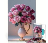 Puzzle da 1000 pezzi con rose rosa e viola in vaso per adolescenti, gioco di logica stimolante, evasione rilassante, bordi trasparenti, regalo di compleanno (50x75cm)