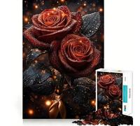 Puzzle da 1000 pezzi con rose rosse e gocce di rugiada, ideale per adolescenti, un gioco rilassante e stimolante per la mente Taglio di alta qualità, (38x26cm)