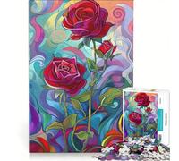 Puzzle da 1000 pezzi con rose rosse e motivi a spirale in stile Art Nouveau, gioco interattivo, allena la mente e la manualità, compleanno e Natale 50x75cm