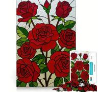 Puzzle da 1000 pezzi con rose rosse in vetro colorato per adolescenti, un gioco intelligente per trascorrere del tempo di qualità insieme, con tagli precisi e un pezzo da collezione 50x75cm
