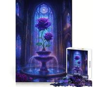 Puzzle da 1000 pezzi con rose viola in una fontana gotica, ideale per ragazzi Gioco interattivo e divertente, immagine da assemblare, regalo perfetto (50x75cm)