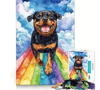 Puzzle da 1000 pezzi con Rottweiler sul Ponte dell'Arcobaleno, ideale per adolescenti, gioco antistress, taglio di alta qualità, (38x26cm)
