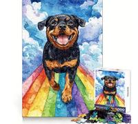 Puzzle da 1000 pezzi con Rottweiler sul Ponte dell'Arcobaleno, ideale per adolescenti, gioco antistress, taglio di alta qualità, (38x26cm)