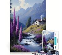 Puzzle da 1000 pezzi con ruscello di lavanda di montagna per adulti, gioco di logica, divertimento rilassante, bordi lisci, regalo speciale (38x52cm)