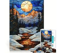 Puzzle da 1000 pezzi con ruscello e montagna in vetro colorato per adolescenti, giocattolo intelligente per momenti di condivisione, taglio preciso, pezzo da collezione artistico 38x26cm