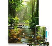 Puzzle da 1000 pezzi con ruscello nella foresta di bambù,decorazione pulita e adatta,attività stimolante per la mente,momento di relax,regalo di Natale divertente (38x26cm)