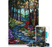 Puzzle da 1000 pezzi con ruscello nella foresta e vetrata artistica per adulti, ideale per stimolare la memoria e creare un'immagine piacevole e rilassante 38x52cm