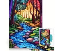 Puzzle da 1000 pezzi con ruscello nella foresta e vetrate artistiche per ragazzi Gioco di logica, momento di relax, design elegante, regalo perfetto 50x75cm