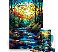 Puzzle da 1000 pezzi con ruscello nella foresta e vetri colorati per ragazzi, ideale per stimolare la memoria e il tempo libero, con bordi netti e un regalo perfetto 38x52cm