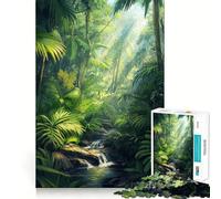 Puzzle da 1000 pezzi con ruscello nella foresta pluviale tropicale, decorazione con tagli precisi, gioco di logica e pensiero rilassante, regalo di Natale (38x52cm)