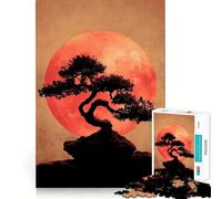 Puzzle da 1000 pezzi con sagoma di albero bonsai e luna rossa,disegno accuratamente ritagliato,gioco stimolante per la mente,gioco facile,regalo di compleanno ideale per chi ama pensare 38x52cm