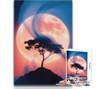 Puzzle da 1000 pezzi con sagoma di albero contro la luna piena per adolescenti, gioco educativo di ragionamento, eventi, dimensioni 50x75cm