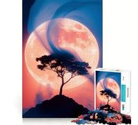 Puzzle da 1000 pezzi con sagoma di albero contro la luna piena, taglio preciso, divertente sfida mentale, gioco per il tempo libero, compleanno, attività artistica (38x26cm)