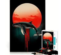 Puzzle da 1000 pezzi con sagoma di balena e sole rosso,gioco di concentrazione,tecnica di taglio professionale,hobby affascinante per i momenti di svago (38x26cm)