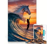 Puzzle da 1000 pezzi con sagoma di cavallo e donna raffigurante un'onda oceanica ideale per adulti Un rompicapo che stimola la mente e permette di assemblare lentamente le immagini Un regalo perfetto