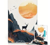 Puzzle da 1000 pezzi con sagoma di cervo all'alba per adulti, ideale per stimolare la memoria e per divertirsi in famiglia, con un disegno che farà la gioia di Babbo Natale 38x26cm