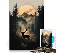 Puzzle da 1000 pezzi con sagoma di cervo nella foresta nebbiosa ideale per ragazzi stimola la logica favorisce il gioco rilassante e rappresenta un'opera d'arte di alta qualità da collezione 50x75cm