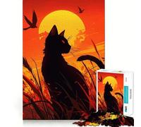Puzzle da 1000 pezzi con sagoma di gatto nero al tramonto,gioco di costruzione con incastri precisi,gioco di concentrazione,gioco tranquillo,divertimento per compleanni 38x26cm