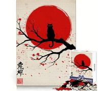 Puzzle da 1000 pezzi con sagoma di gatto nero e luna rossa per adolescenti, ideale per il benessere mentale, il tempo libero e il divertimento Perfetto per creare un bel puzzle e un'ottima idea regalo
