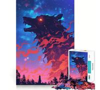 Puzzle da 1000 pezzi con sagoma di lupo nel cielo notturno per adulti,gioco di problem solving,taglio di qualità professionale,rilassante attività di gruppo al chiuso (38x52cm)