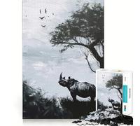Puzzle da 1000 pezzi con sagoma di rinoceronte per adulti, ideale per migliorare la memoria, per un divertimento rilassante e ottenere bordi affilati, perfetto come regalo per le vacanze (38x52cm)