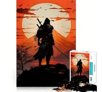 Puzzle da 1000 pezzi con sagoma di samurai contro il sole nascente ideale per adulti per rafforzare la memoria per un'esperienza di gruppo piacevole e divertente con bordi netti ed eleganti (38x26cm)