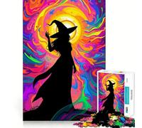 Puzzle da 1000 pezzi con sagoma di strega per adulti,esercizio mentale,taglio di precisione,bordi lisci,rilassante attività di gruppo al chiuso (38x52cm)