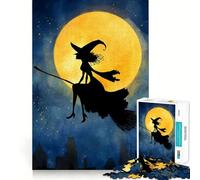 Puzzle da 1000 pezzi con sagoma di strega volante su scopa,ideale per ragazzi,gioco di abilità mentale,taglio laser per un incastro perfetto,rilassante attività di gruppo al chiuso (38x26cm)