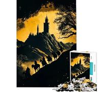 Puzzle da 1000 pezzi con sagome di cavalieri che si avvicinano al castello Attività divertenti da fare a casa Sfida impegnativa Giocattolo antistress per ragazzi dai 14 anni in su (50x75cm)