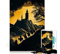 Puzzle da 1000 pezzi con sagome di cavalieri che si avvicinano al castello, per adulti, gioco di logica, per interni, taglio di precisione, regalo prezioso 38x26cm