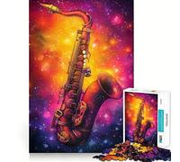 Puzzle da 1000 pezzi con sassofono nello spazio, ideale per adulti, con un gioco di logica intelligente, silenzioso e divertente, con bordi lisci, perfetto come regalo per le feste (38x26cm)