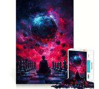 Puzzle da 1000 pezzi con scacchiera sotto un cielo cosmico,taglio liscio,gioco creativo,giocattolo rilassante,regalo di Natale per il tempo libero (38x52cm)