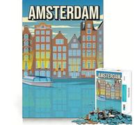 Puzzle da 1000 pezzi con scena del canale di Amsterdam,skyline della città,arte da viaggio,design pulito e compatto,gioco per la mente,regalo,gioco per momenti di tranquillità,regalo di compleanno